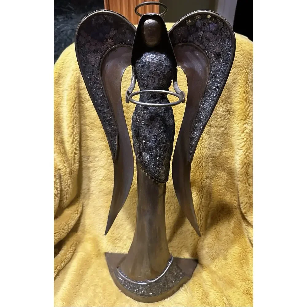 Pier 1 Angel 19” Metal Sculpture w Glass Mosaic Vintage Handmade Candle Holder